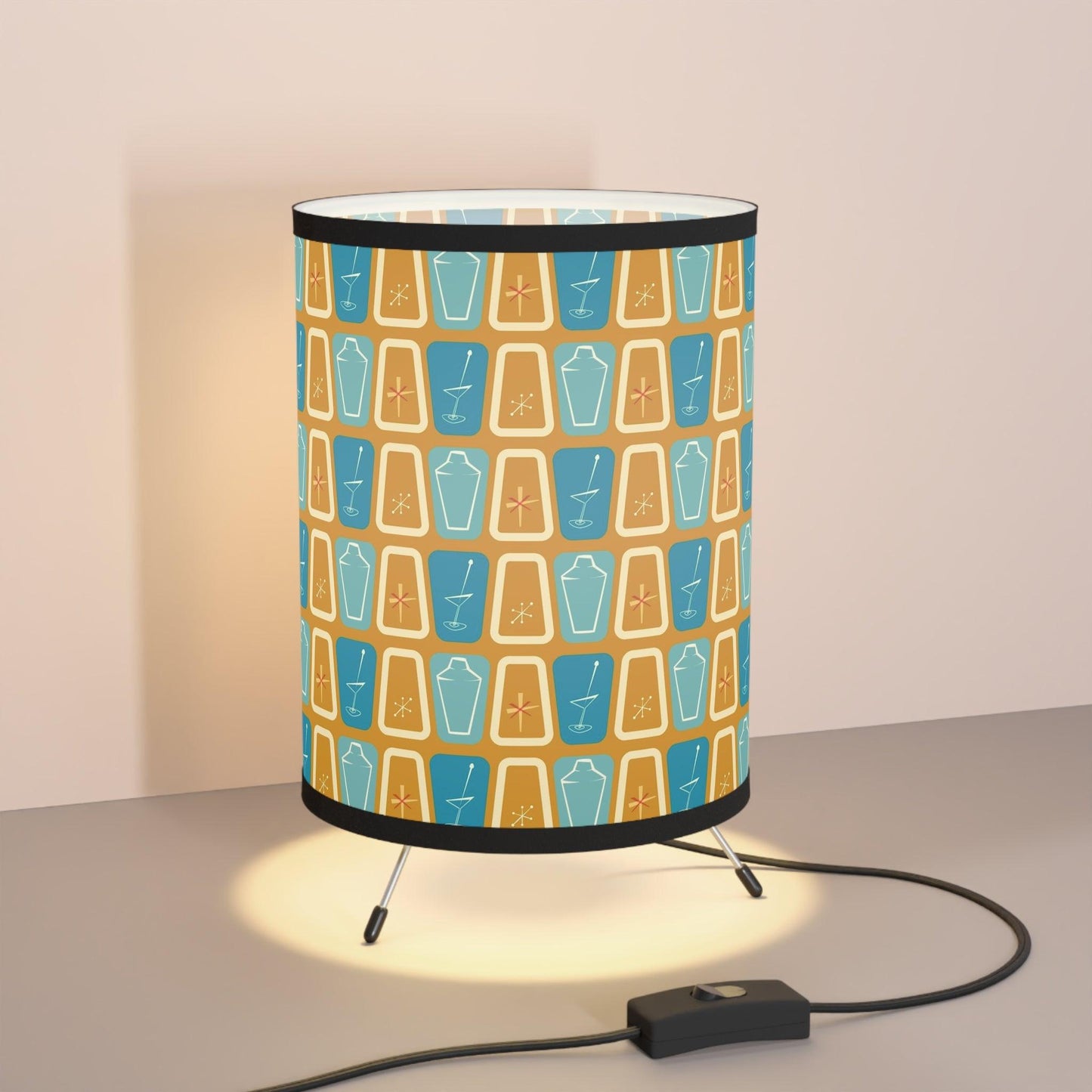 Retro 50s Atomic Burst & Cocktail Design MCM Mustard & Blue Tabletop Lamp | lovevisionkarma.com