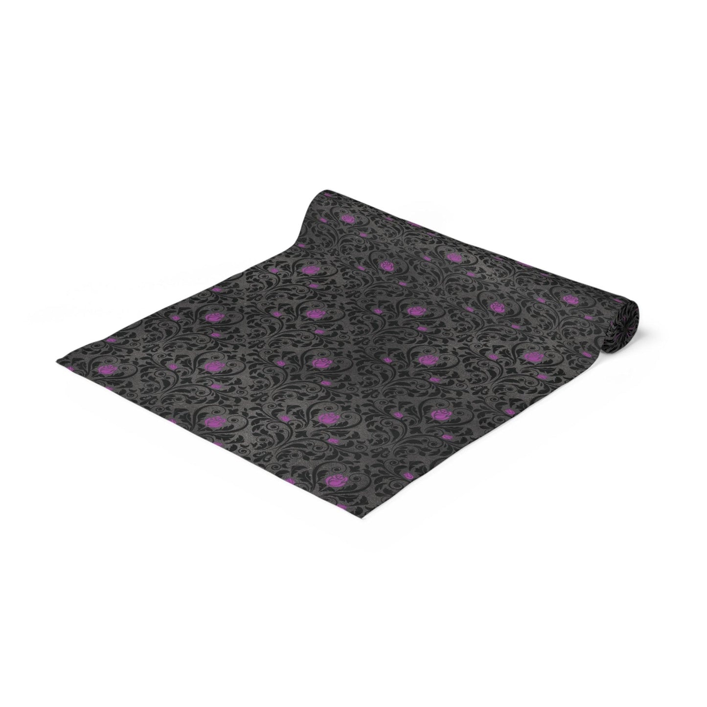 Victorian Goth Damask Purple & Black, Halloween Dark Academia Table Runner | lovevisionkarma.com