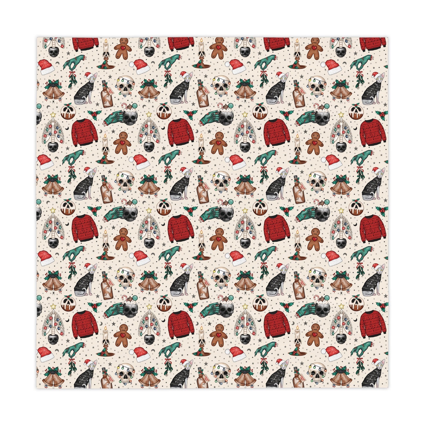 Kitschy Kawaii Goth Christmas, Creepy Cute Whimsigoth Creepmas Multicolor Tablecloth