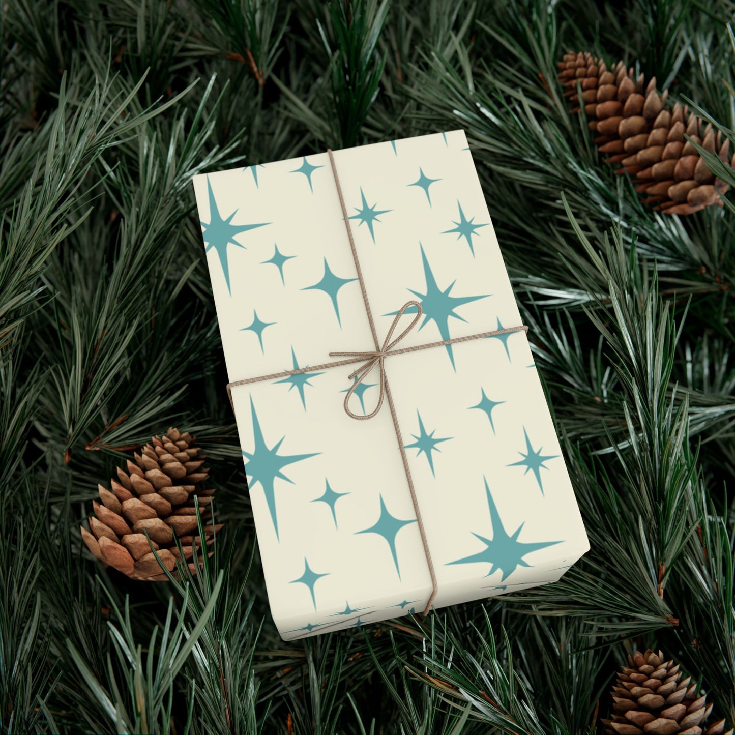 Retro Atomic Starburst MCM Off-White & Blue Gift Wrapping Paper