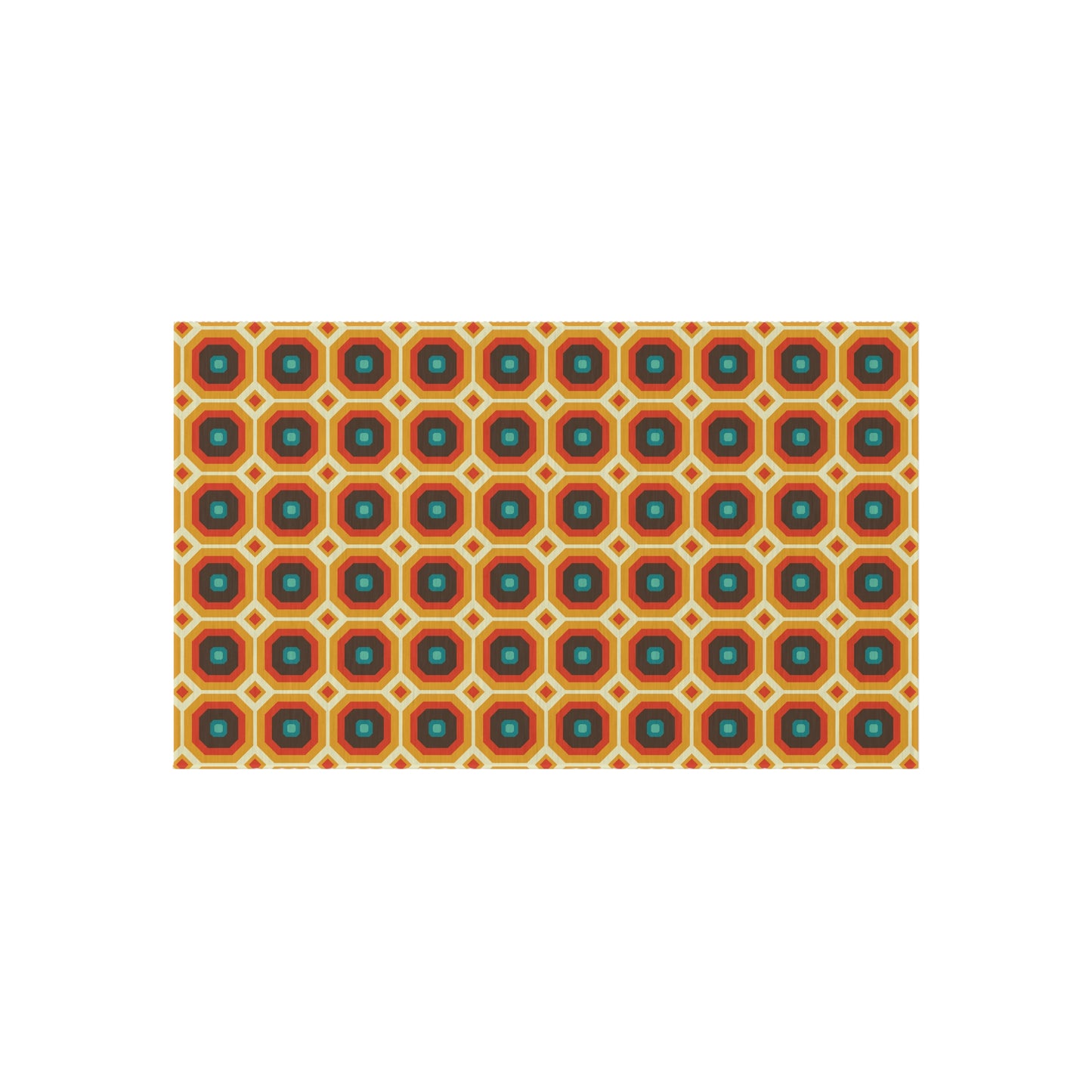 Retro 60s 70s Funky Mod Square Mid Century Geo Brown & Orange Anti-Slip Indoor/Outdoor Accent Rug