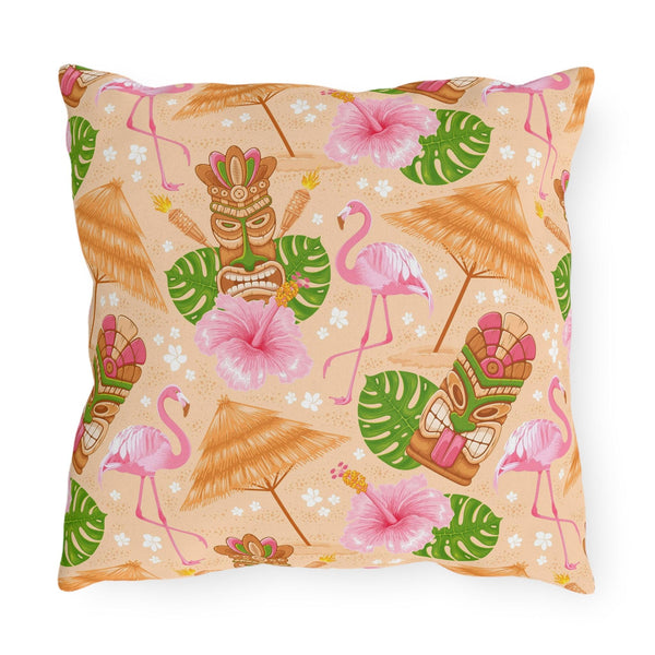 Retro 60s Tiki Flamingo Mid Century Modern Multicolor Outdoor Pillow