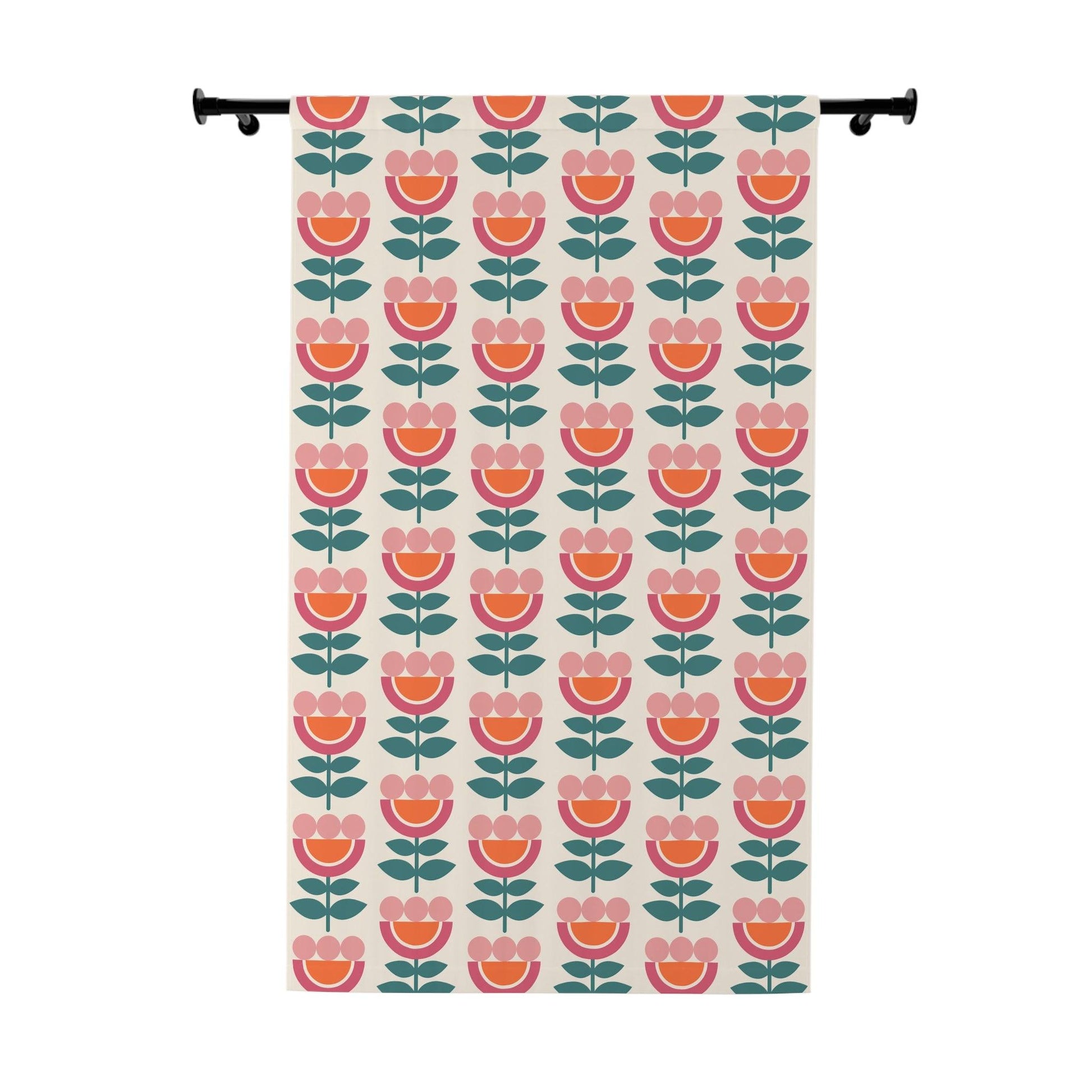 Retro Danish Flowers Scandinavian Mid Century Modern Multicolor Blackout Window Curtain | lovevisionkarma.com