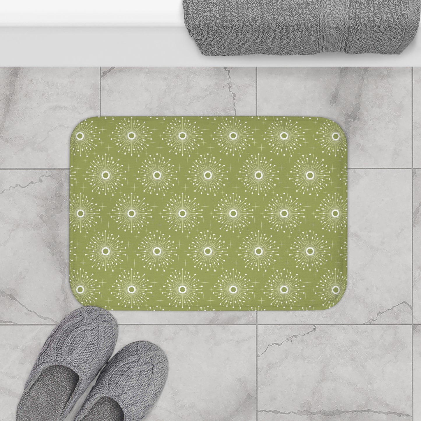 Retro Atomic 1950s Starburst MCM Green Bath Mat