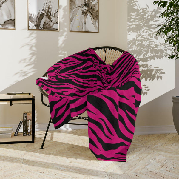 Pink Tiger Stripe Animal Print Velveteen Minky Blanket