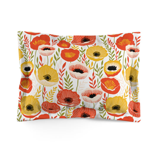 Retro 60s Mid Century Mod Poppies Floral Cottagecore Yellow, Orange and Green Pillow Sham