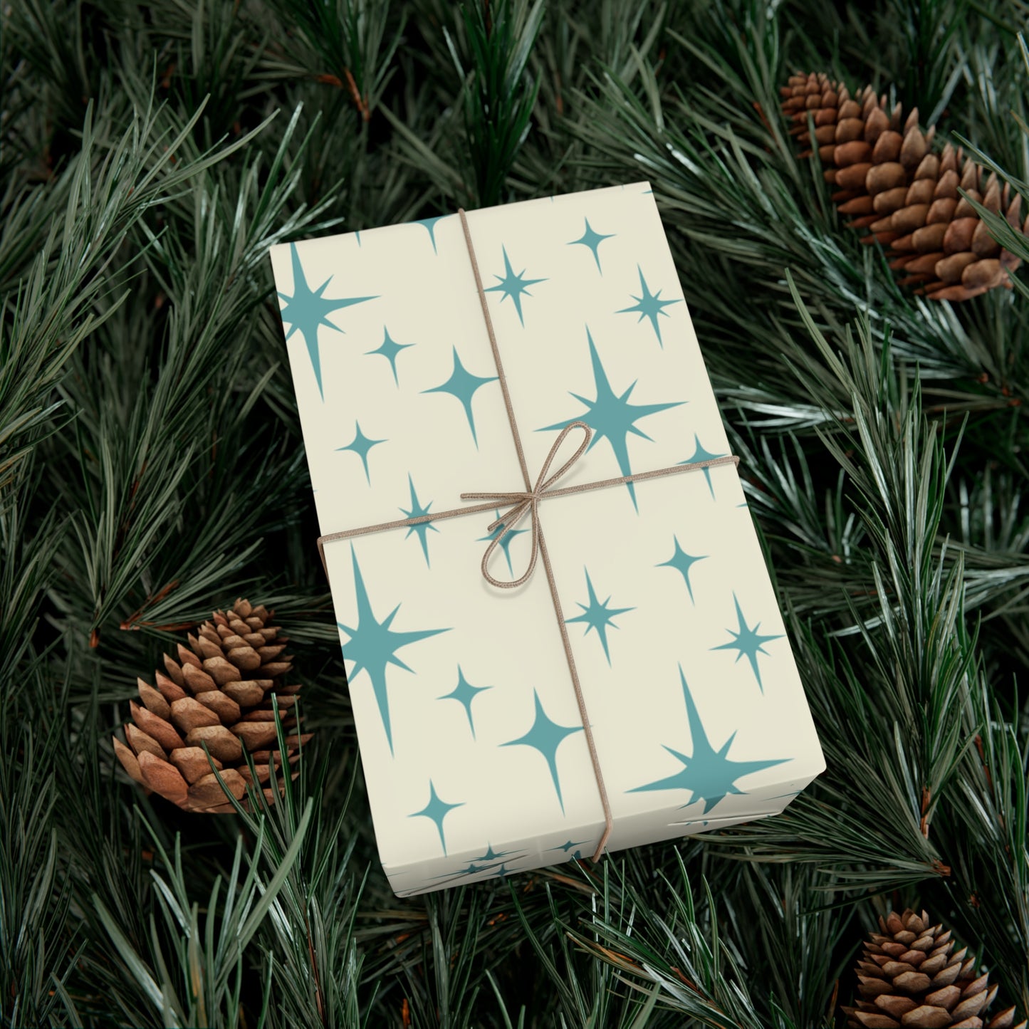 Retro Atomic Starburst MCM Off-White & Blue Gift Wrapping Paper