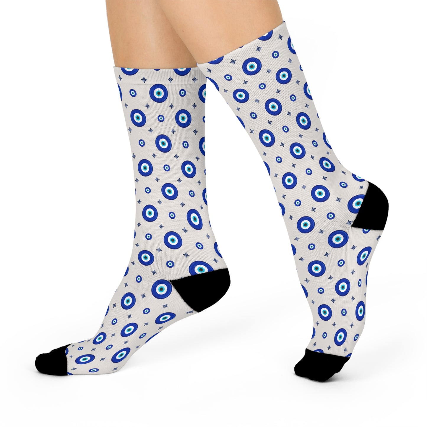 All Seeing Eye, Mystical Evil Eye Blue, White and Gray Cushioned Unisex Crew Socks