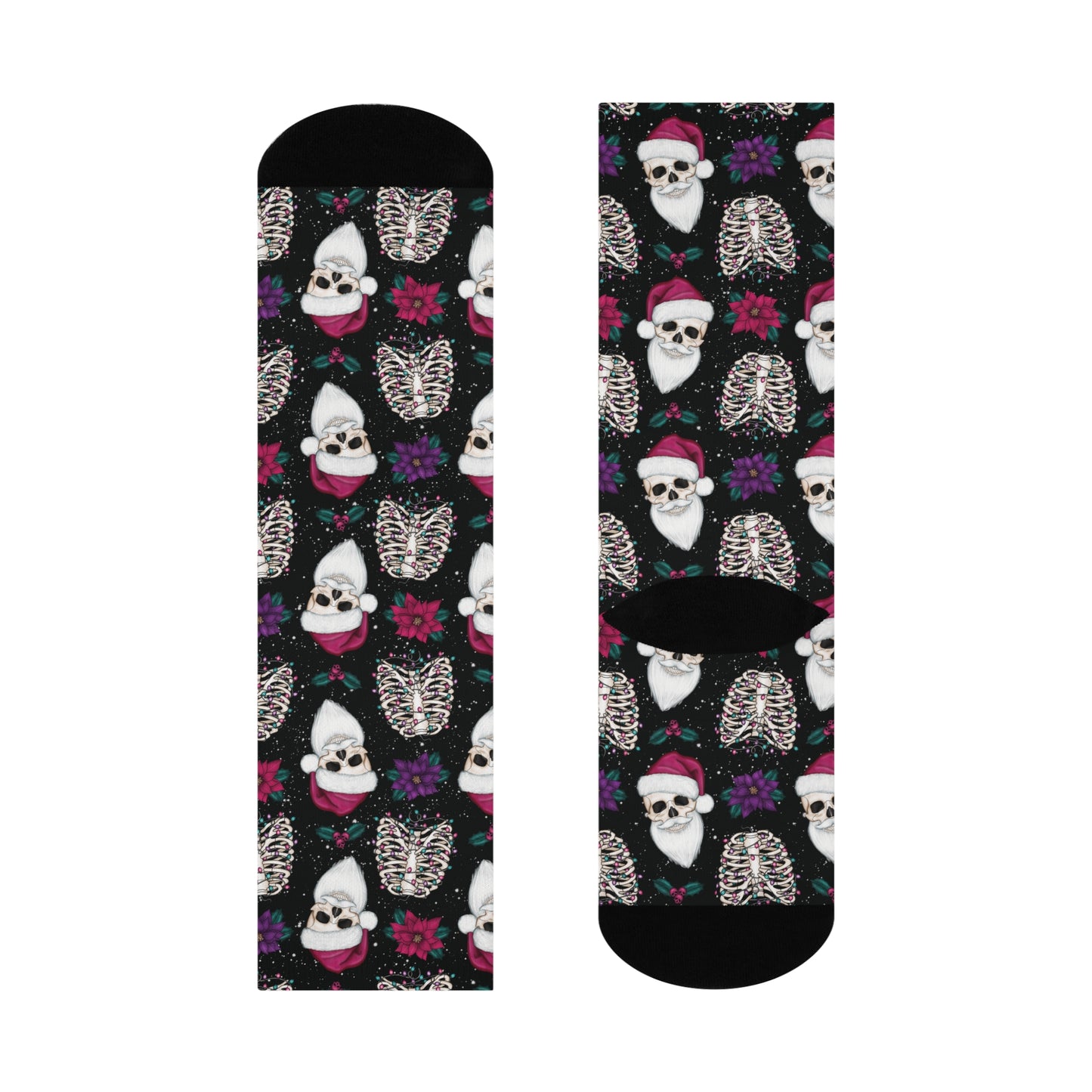 Skull Santa Goth Christmas Creepy Scary Black Creepmas Holiday Cushioned Crew Socks