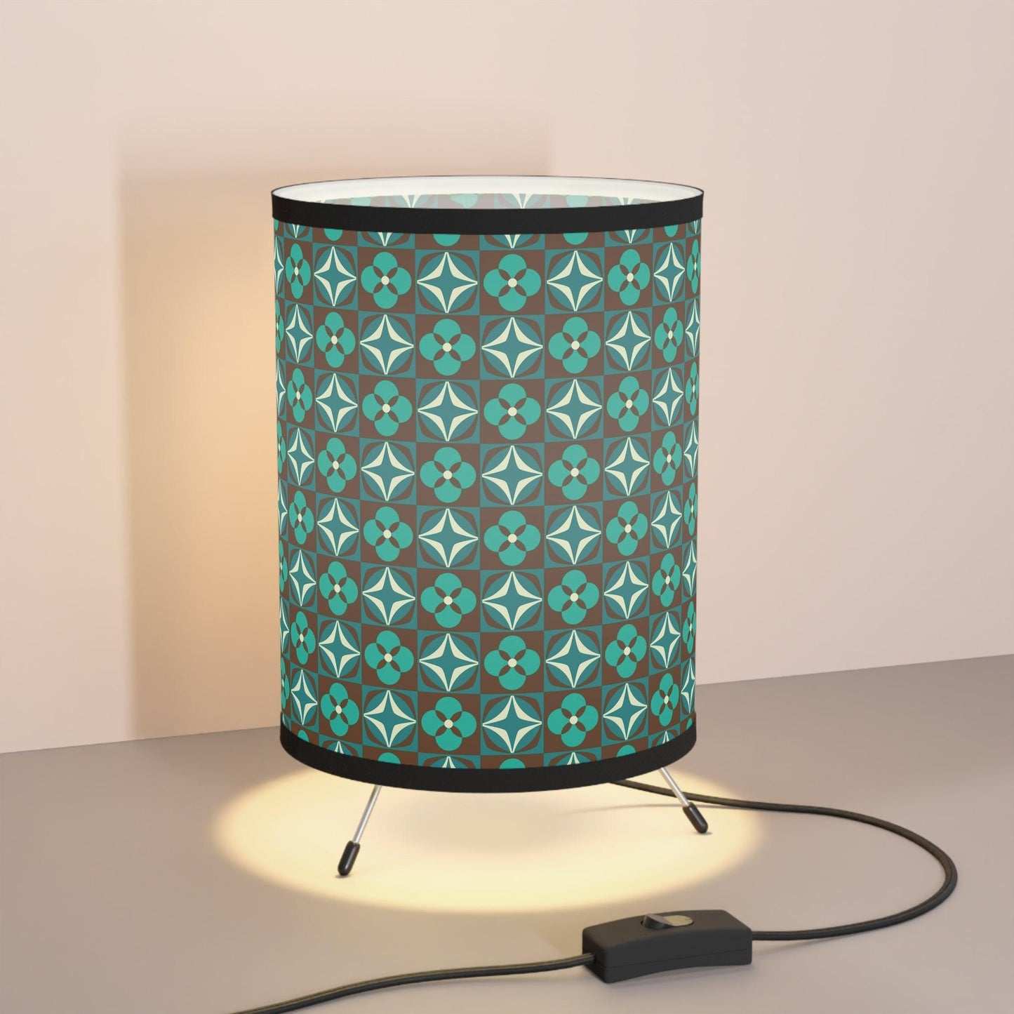 Retro 50s 60s Mid Century Geometric Green & Brown Tabletop Accent Lamp | lovevisionkarma.com