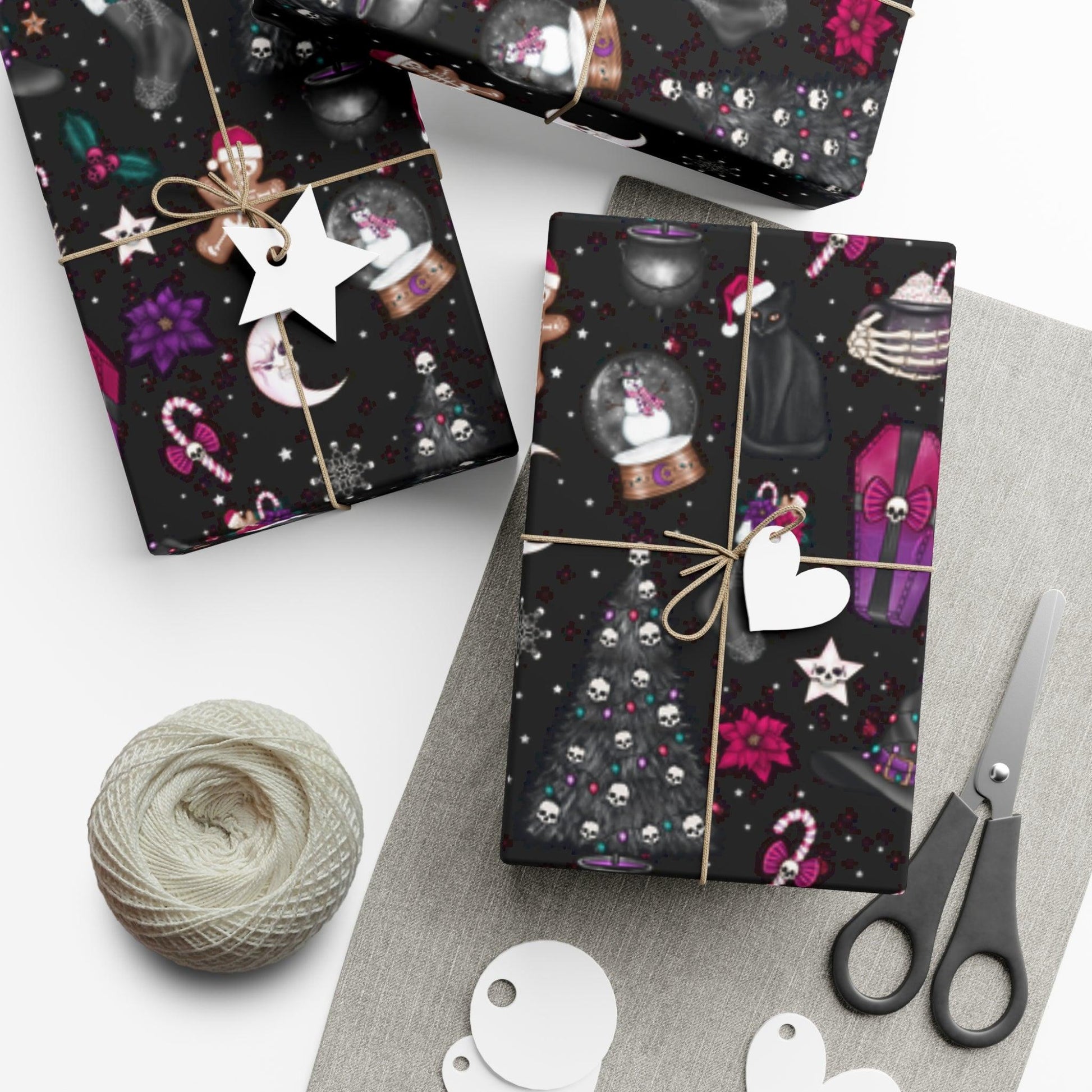 Kitschy Goth Christmas, Creepmas Whimsigoth Black Eco-friendly Gift Wrap | lovevisionkarma.com