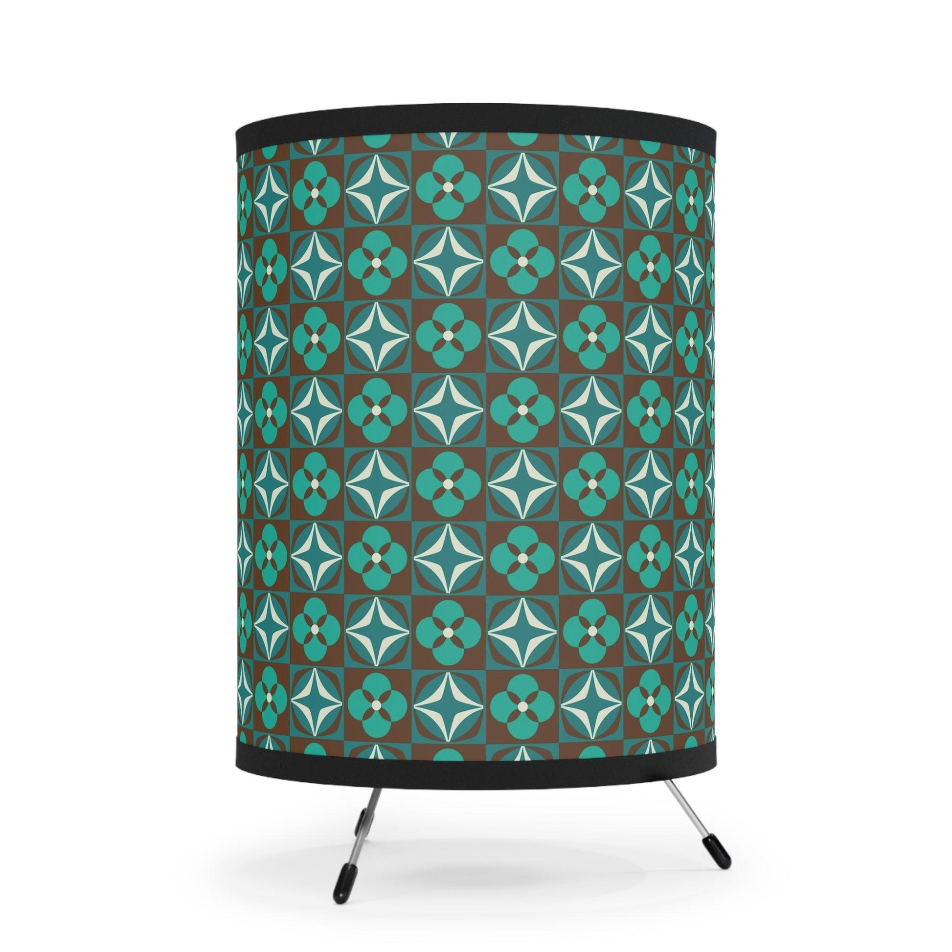 Retro 50s 60s Mid Century Geometric Green & Brown Tabletop Accent Lamp | lovevisionkarma.com