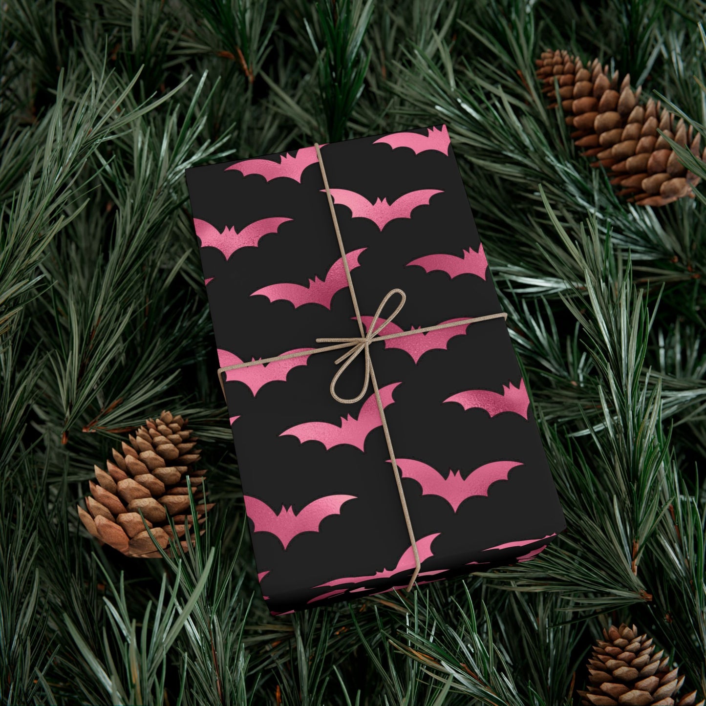 Pink Bats Halloween, Goth Christmas & Creepmas Glam Goth Black Eco-Friendly Gift Wrap Paper