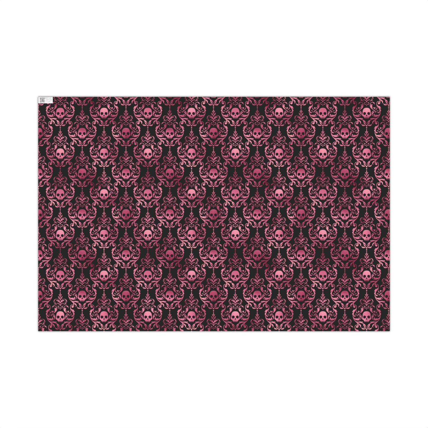 Pink Damask Skulls, Victorian Goth, Dark Academia, Goth Christmas & Creepmas Glam Black Eco-Friendly Gift Wrap Paper