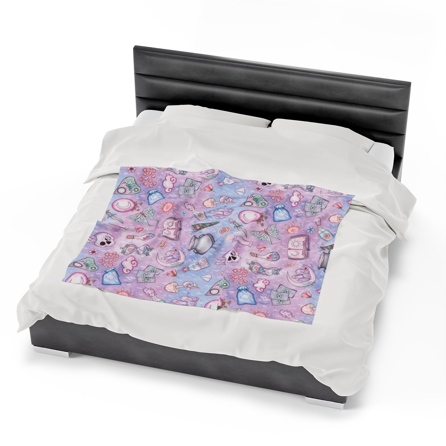 Kawaii Pastel Goth Witchy Whimsigoth Pink & Blue Velveteen Lightweight Blanket