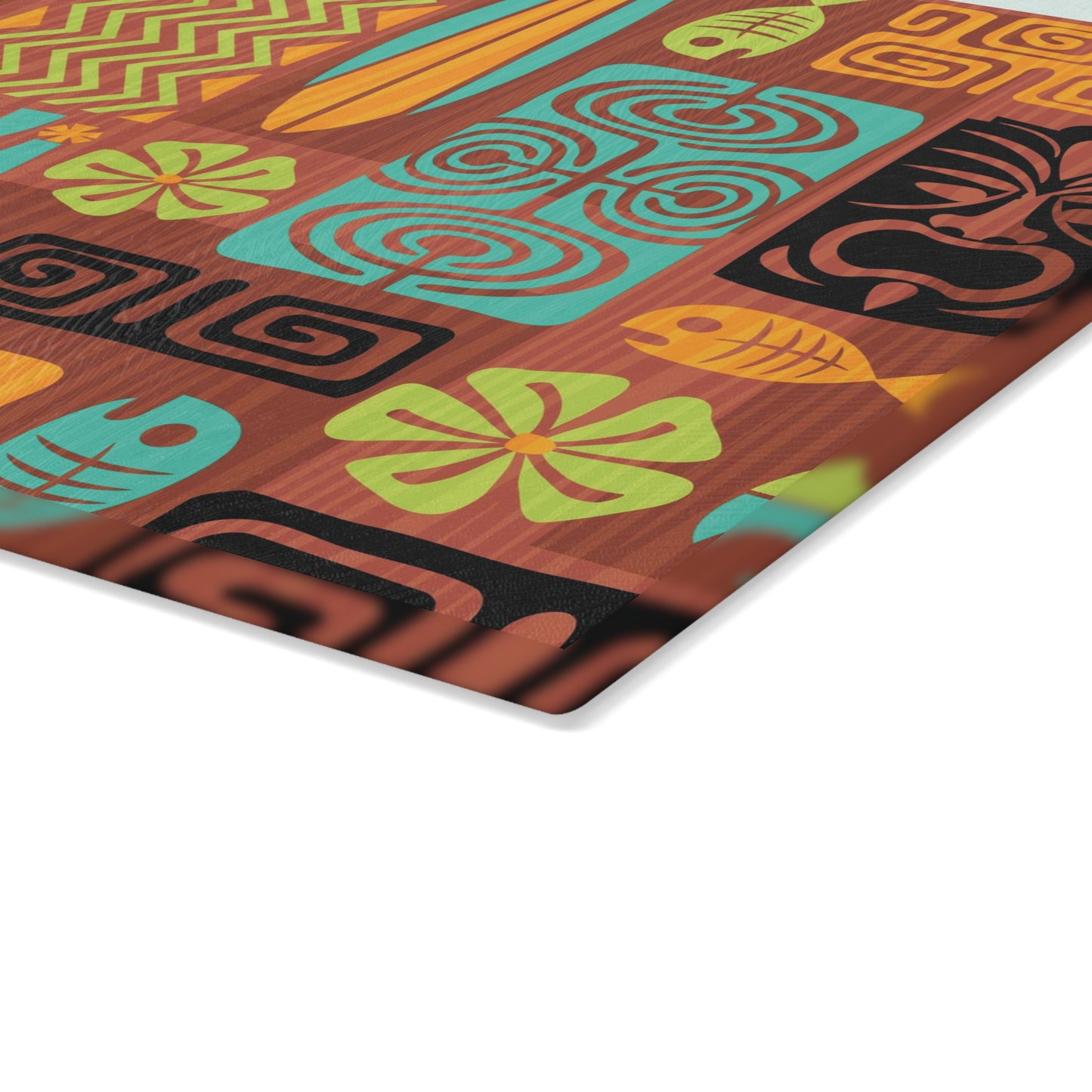 Tiki Retro 60s Mid Century Modern Brown, Orange & Blue Glass Cutting Board