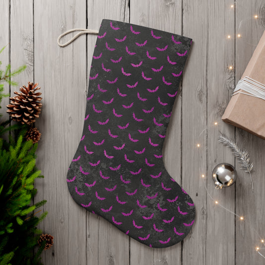 Purple Bats Goth Christmas, Creepy Scary Distressed Black Creepmas Stocking