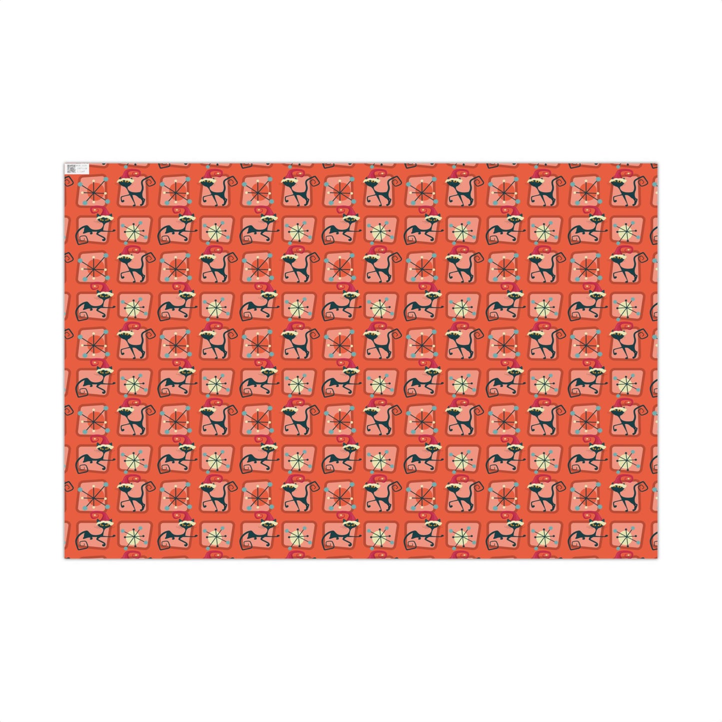 Retro 50's Atomic Cat Christmas Kitschy Mid Century Modern Red Eco-Friendly Wrapping Paper