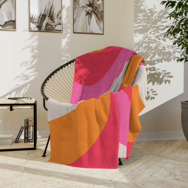 Retro 60s Groovy Swirl Mid Century Mod Pink & Orange Velveteen Minky Blanket