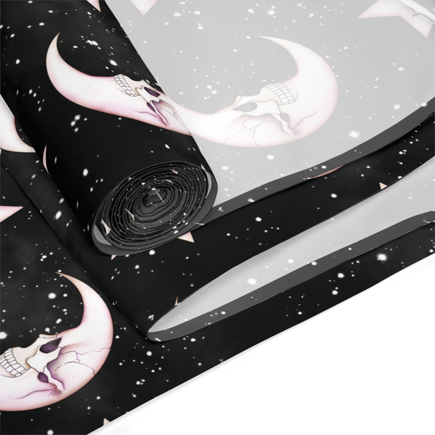 Goth Christmas Celestial Moon & Stars, Whimsical Kawaii Creepmas Black Table Runner