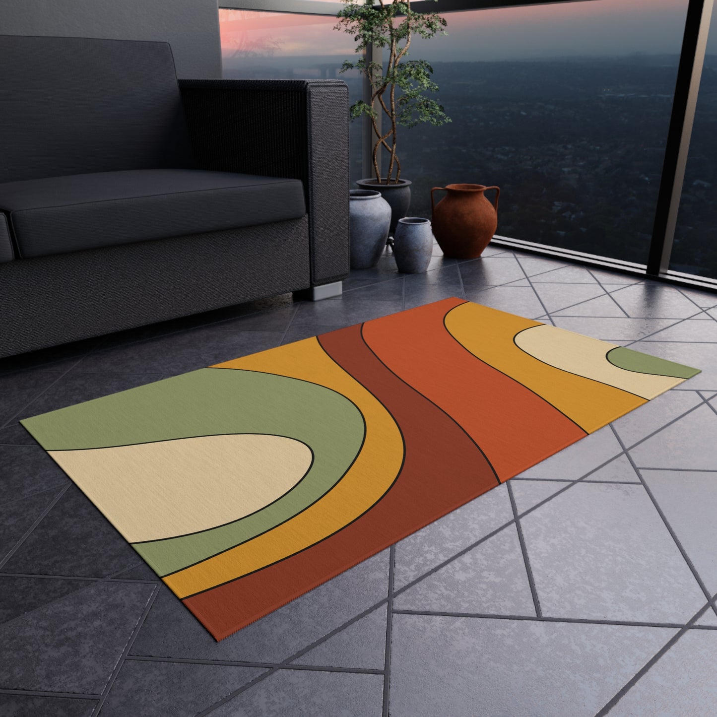 Groovy 60s 70s Retro Mid Century Mod Multicolor Indoor/Outdoor Anti-Slip Accent Rug