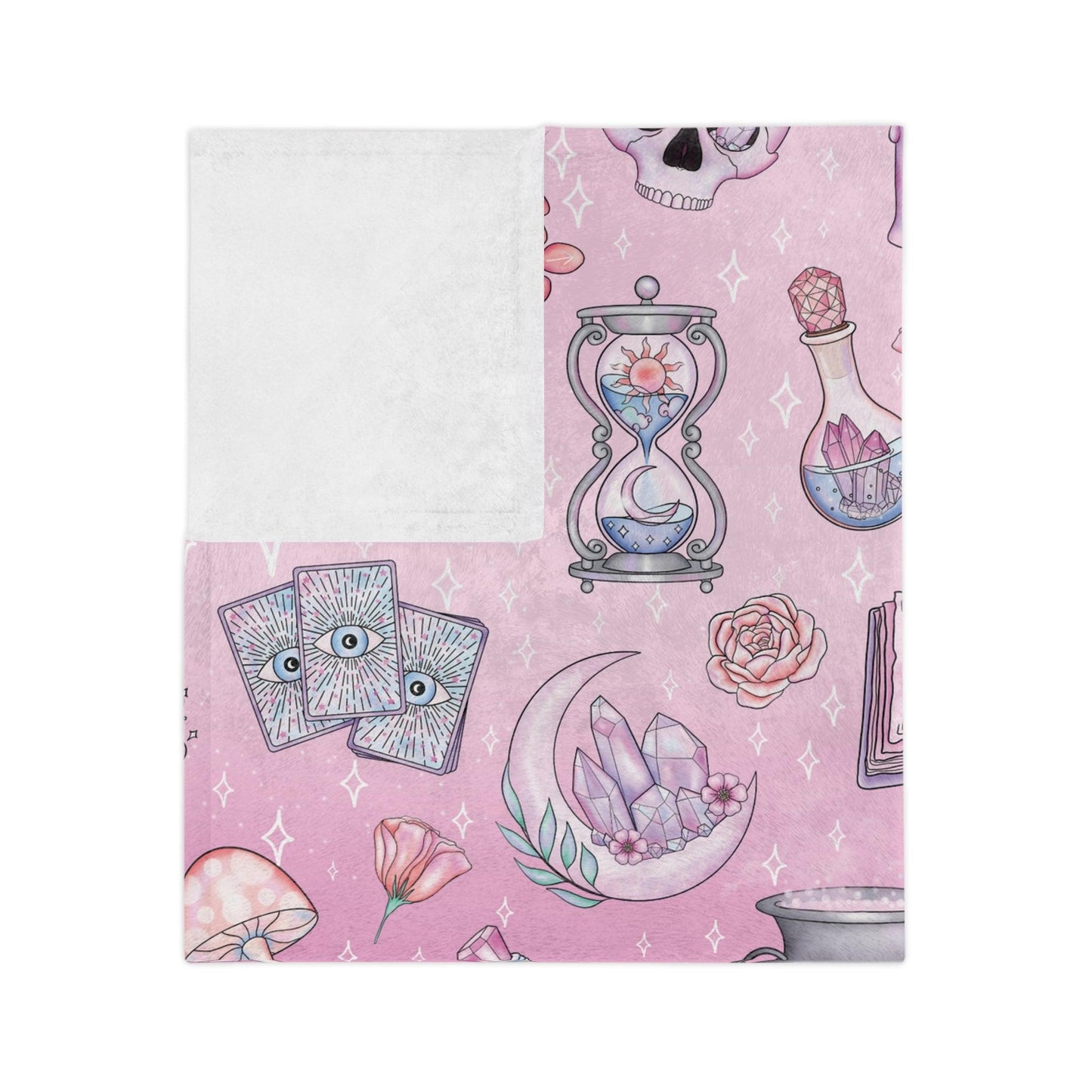 Witchy Pastel Kawaii Whimsigoth Pink Velveteen Minky Blanket | lovevisionkarma.com