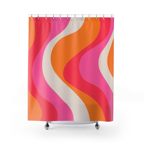 Retro 60s Groovy Hippie Swirl MCM Pink & Orange Shower Curtain | lovevisionkarma.com