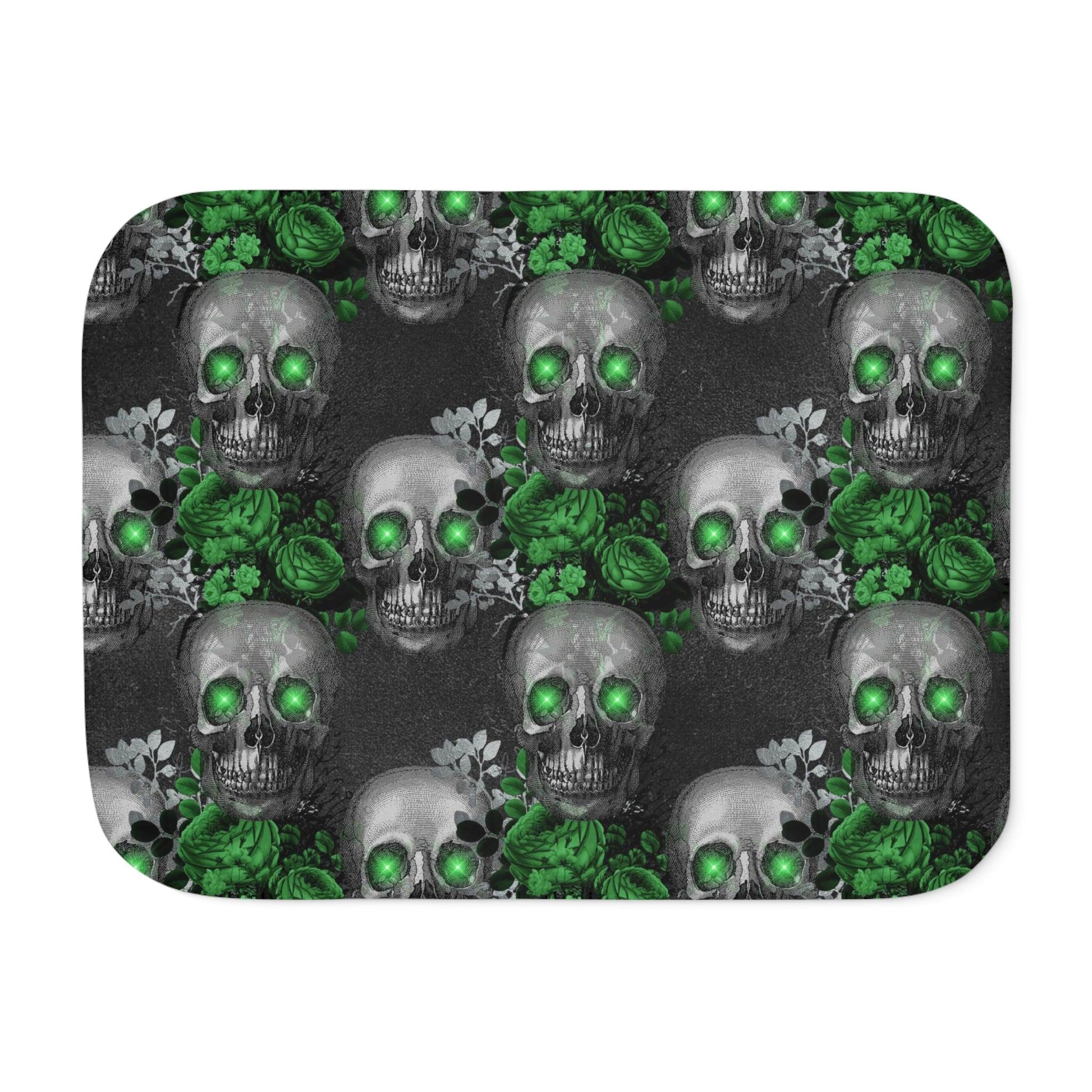 Gothic Floral Skulls with Green Eyes Glam Goth Sherpa Blanket | lovevisionkarma.com