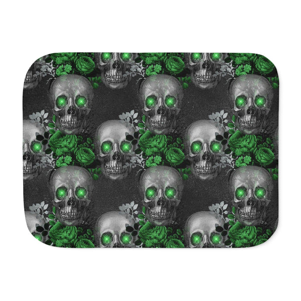 Gothic Floral Skulls with Green Eyes Glam Goth Sherpa Blanket