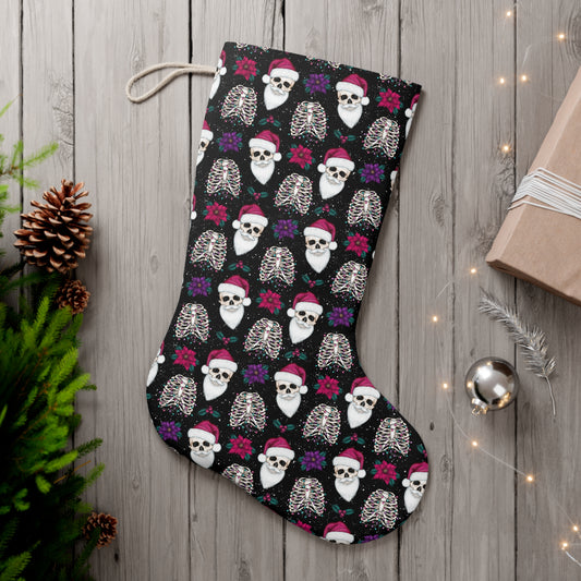 Skull Santa Goth Christmas Stocking, Creepy Scary Black Creepmas Holiday Decor