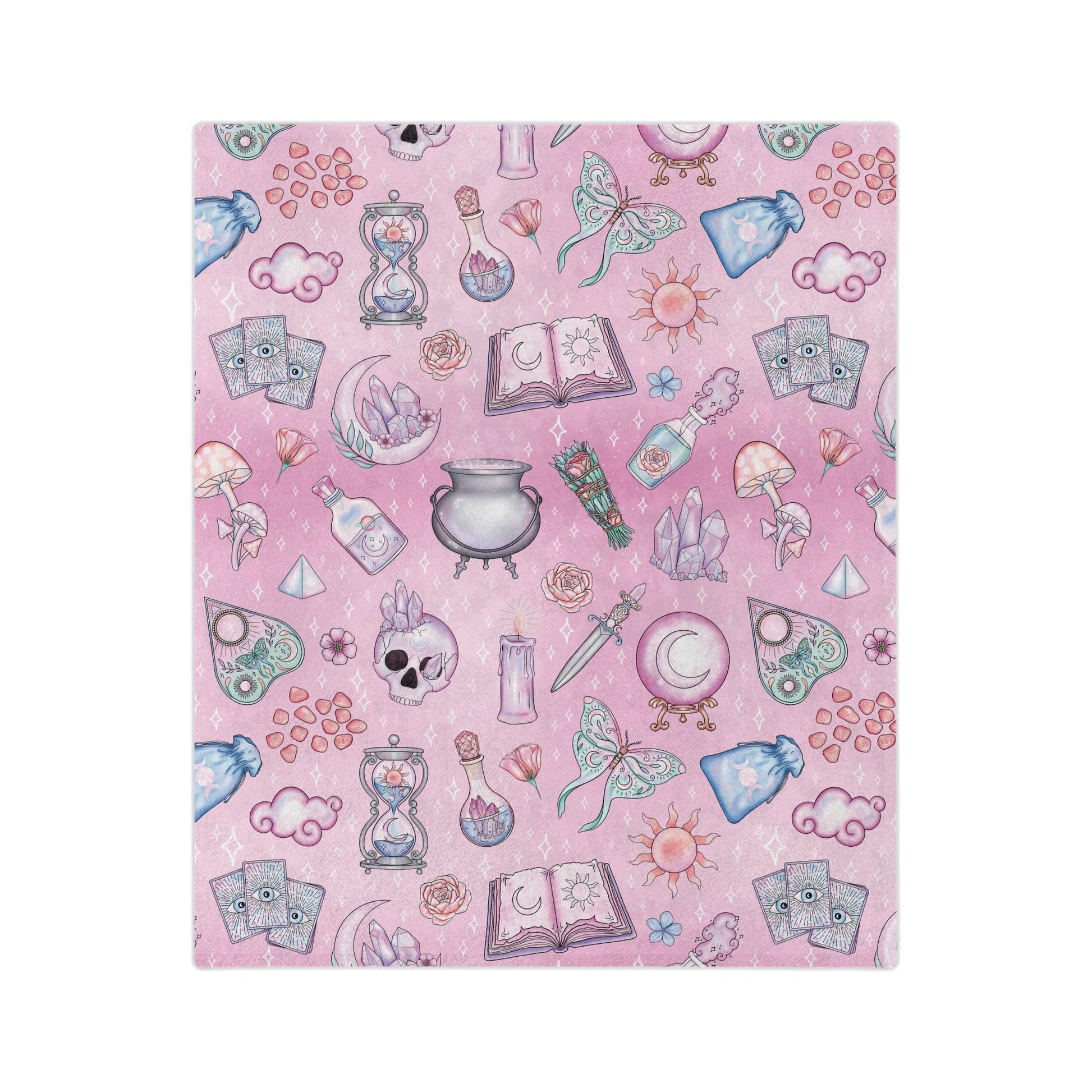 Witchy Pastel Kawaii Whimsigoth Pink Velveteen Minky Blanket | lovevisionkarma.com