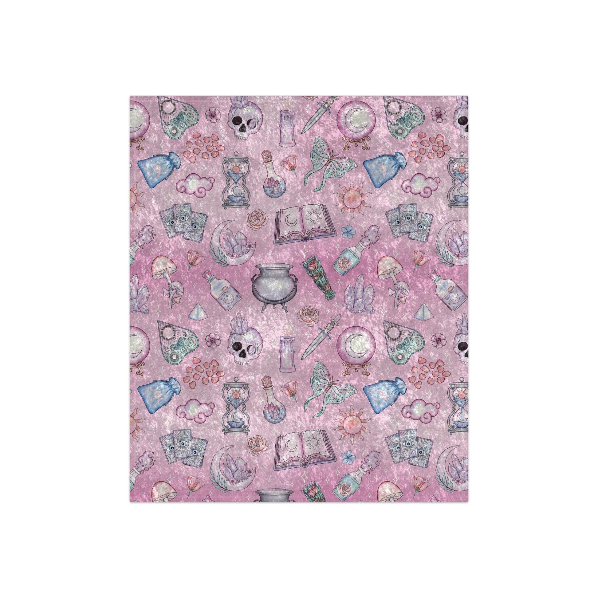 Kawaii Pastel Goth Witchy Whimsigoth Pink Crushed Velvet Blanket | lovevisionkarma.com