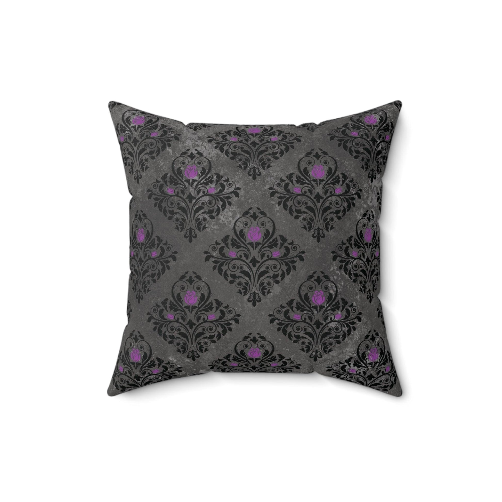 Dark Academia, Victorian Goth Damask Distressed Gray & Black Accent Pillow | lovevisionkarma.com