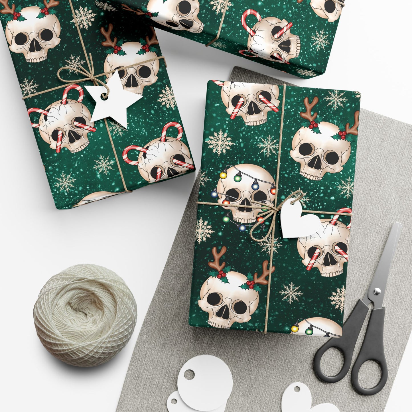 Goth Christmas Skulls Festive Green Creepmas Eco-Friendly Gift Wrap
