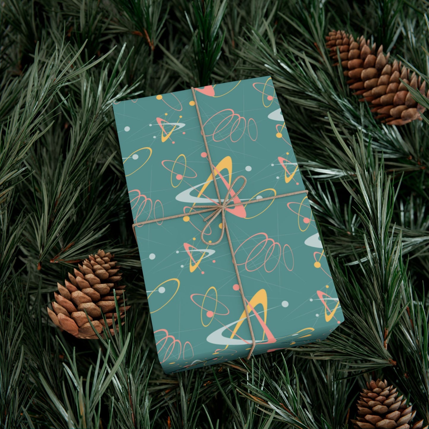 Retro 50's Atomic Boomerang Mid Century Mod Teal & Pink Eco-Friendly Gift Wrap