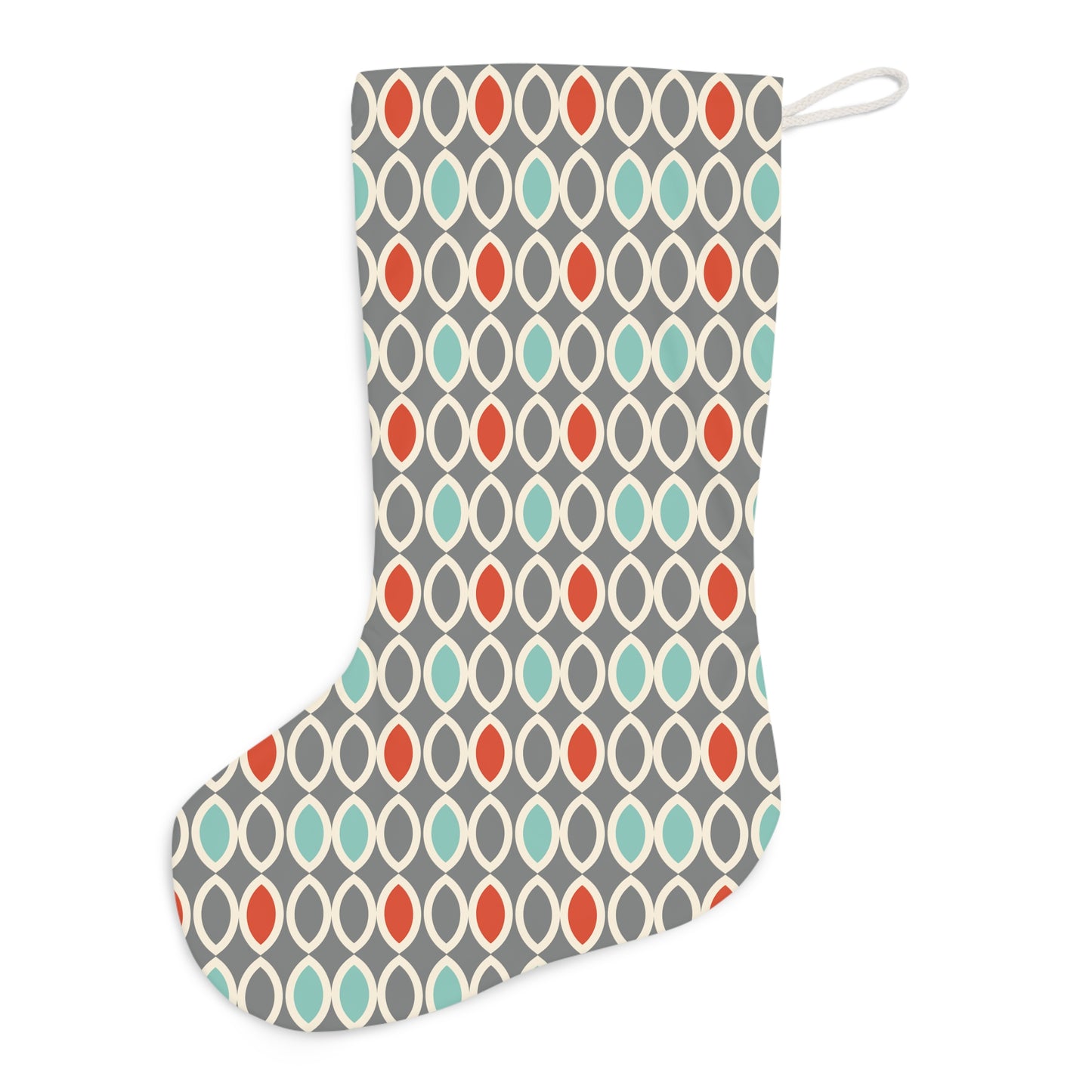 Retro Mid Century Mod Ovals, Gray, Blue and Orange Christmas Stocking