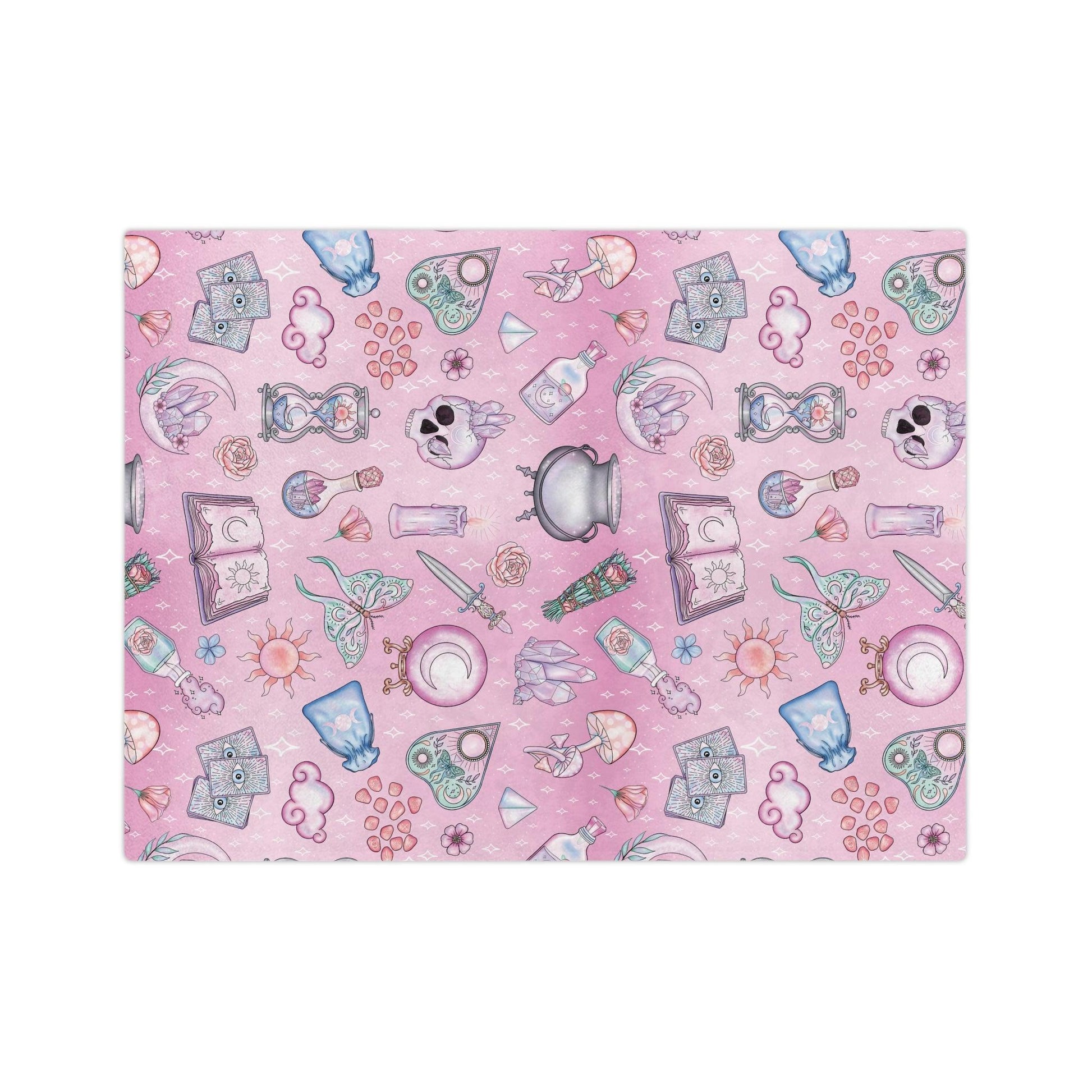 Witchy Pastel Kawaii Whimsigoth Pink Velveteen Minky Blanket | lovevisionkarma.com