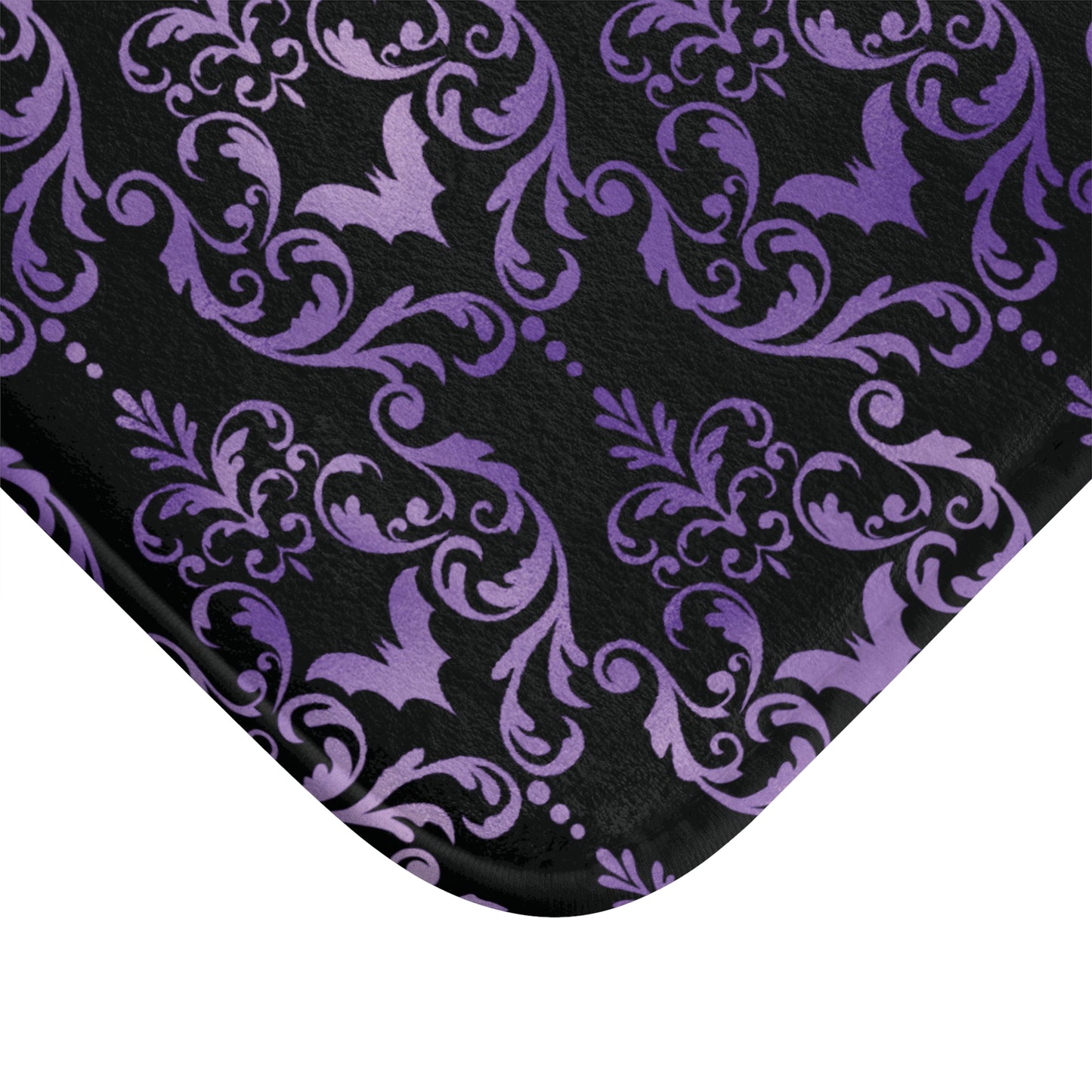 Dark Academia Damask Bat, Victorian Goth Inspired Purple & Black Glam Goth Bath Mat