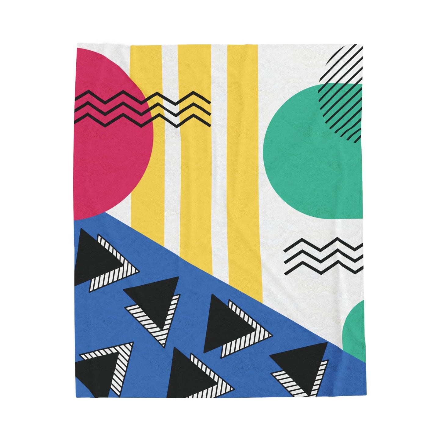 Retro 80's 90's Memphis Geometric, Throwback Aesthetic Multicolor Lightweight Velveteen Blanket