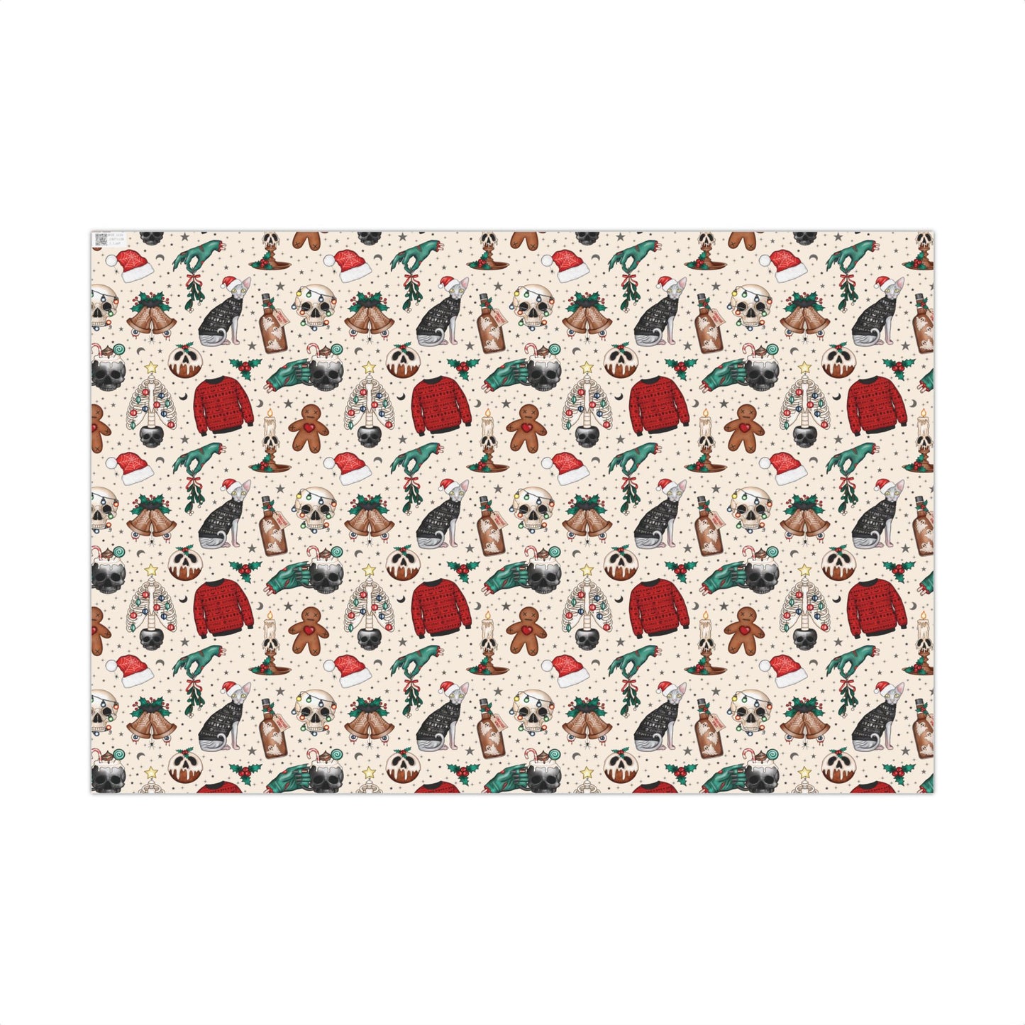 Goth Christmas Kitsch Skulls, Cats & Zombie Hands Multicolor Eco-Friendly Gift Wrap Paper