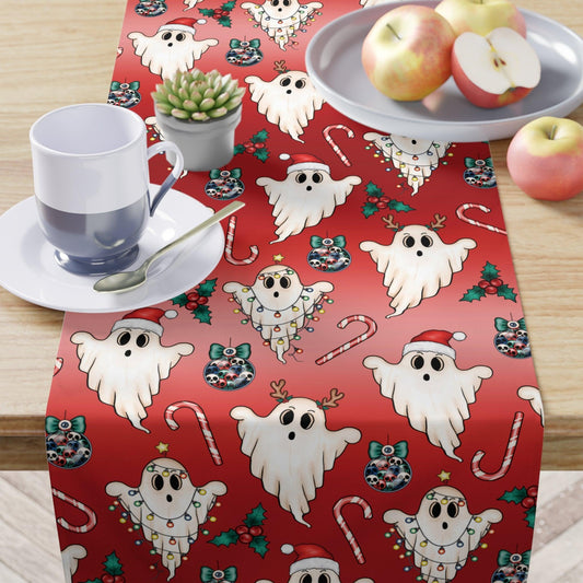 Goth Christmas Ghosts, Kitschy Creepmas & Gothmas Holiday Red Table Runner | lovevisionkarma.com