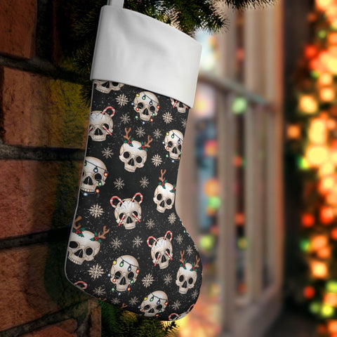 Goth Christmas Skulls, Festive Creepmas Black Holiday Stocking | lovevisionkarma.com
