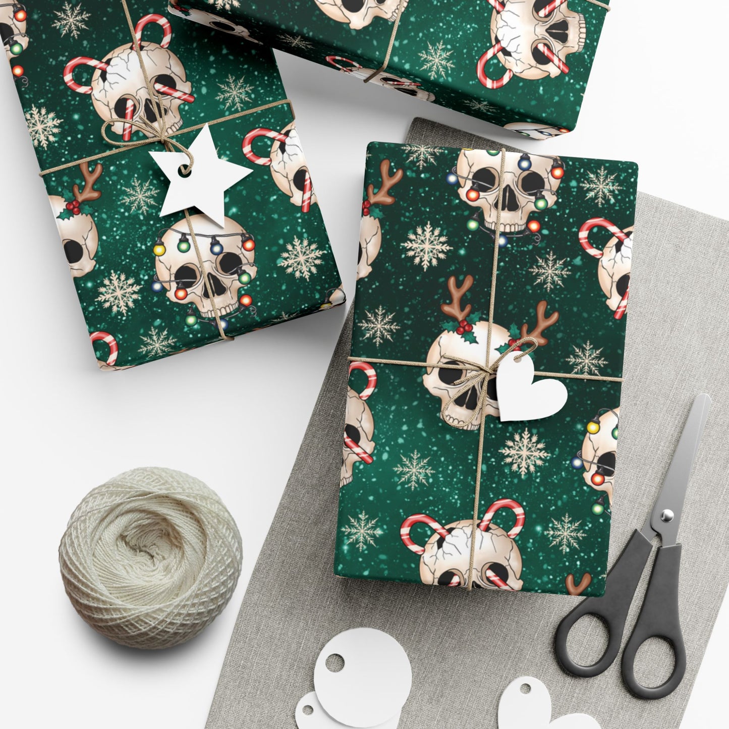 Goth Christmas Skulls Festive Green Creepmas Eco-Friendly Gift Wrap
