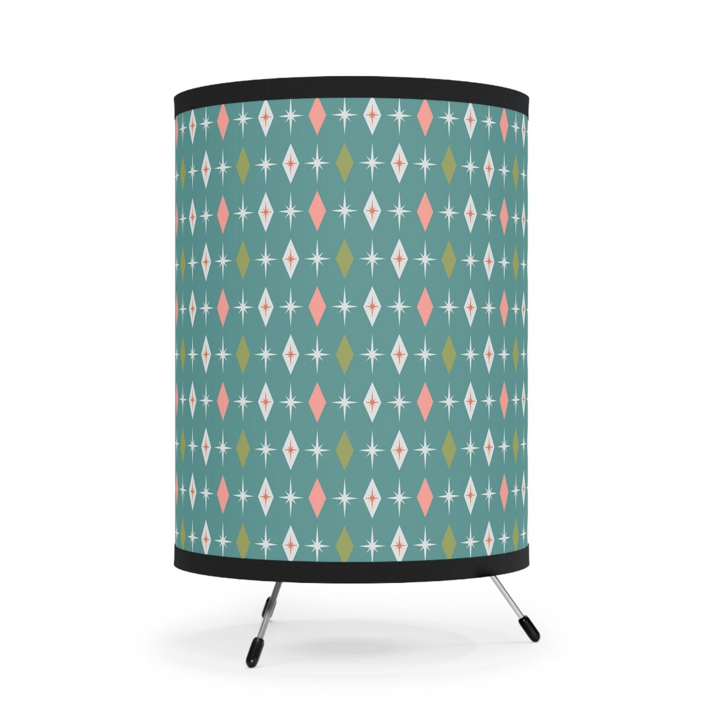 Retro 50s Atomic Burst and Diamonds Teal and Pink Tabletop Tripod Lamp | lovevisionkarma.com