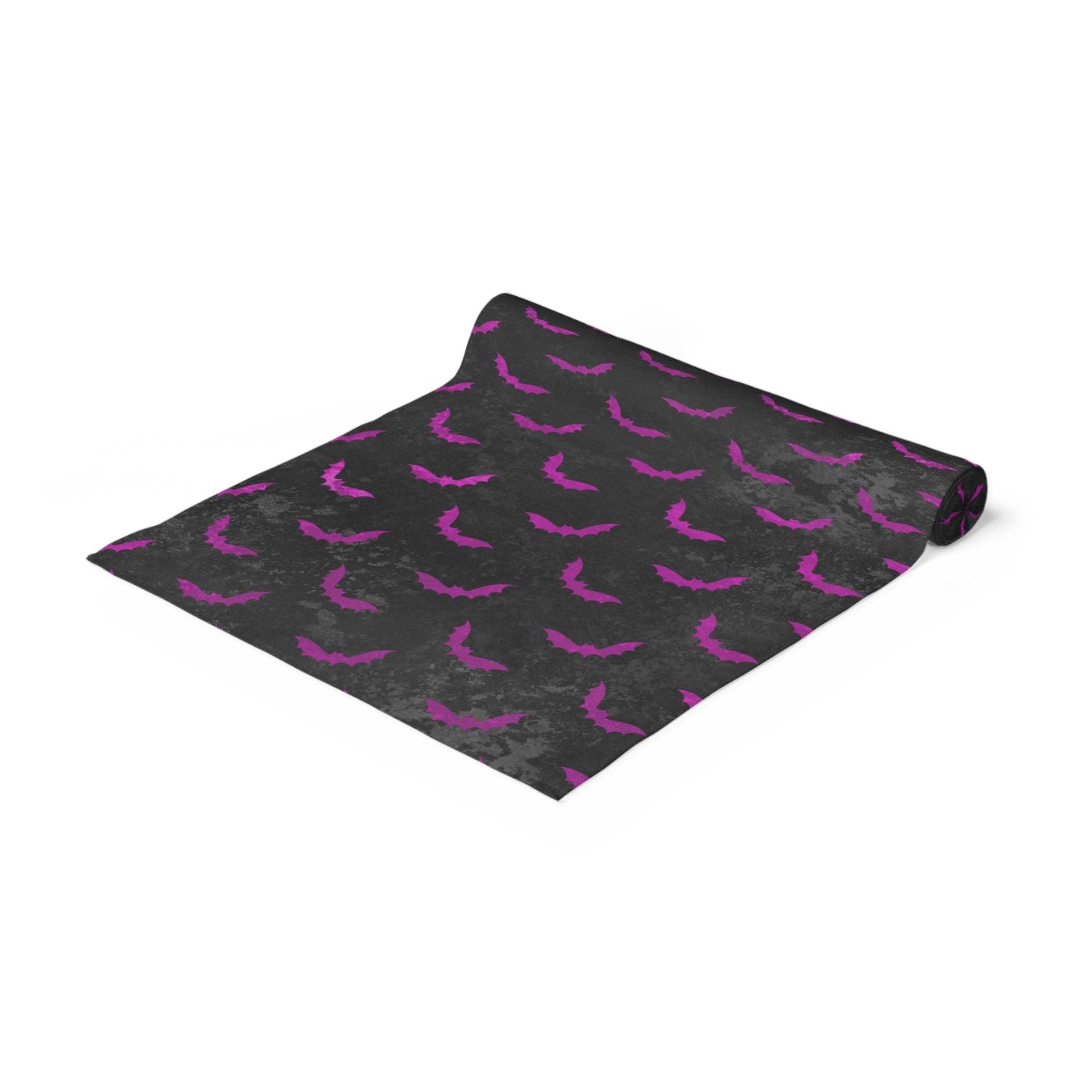 Purple Bats & Distressed Black Halloween Table Runner, Creepmas, Goth Christmas | lovevisionkarma.com