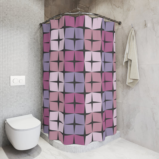 Palm Springs Twilight Retro 50s Atomic Star Mid Century Mod Purple Tones Shower Curtain