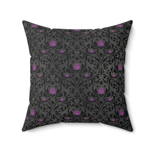 Victorian Goth Damask Purple & Black Halloween, Dark Academia Throw Pillow | lovevisionkarma.com