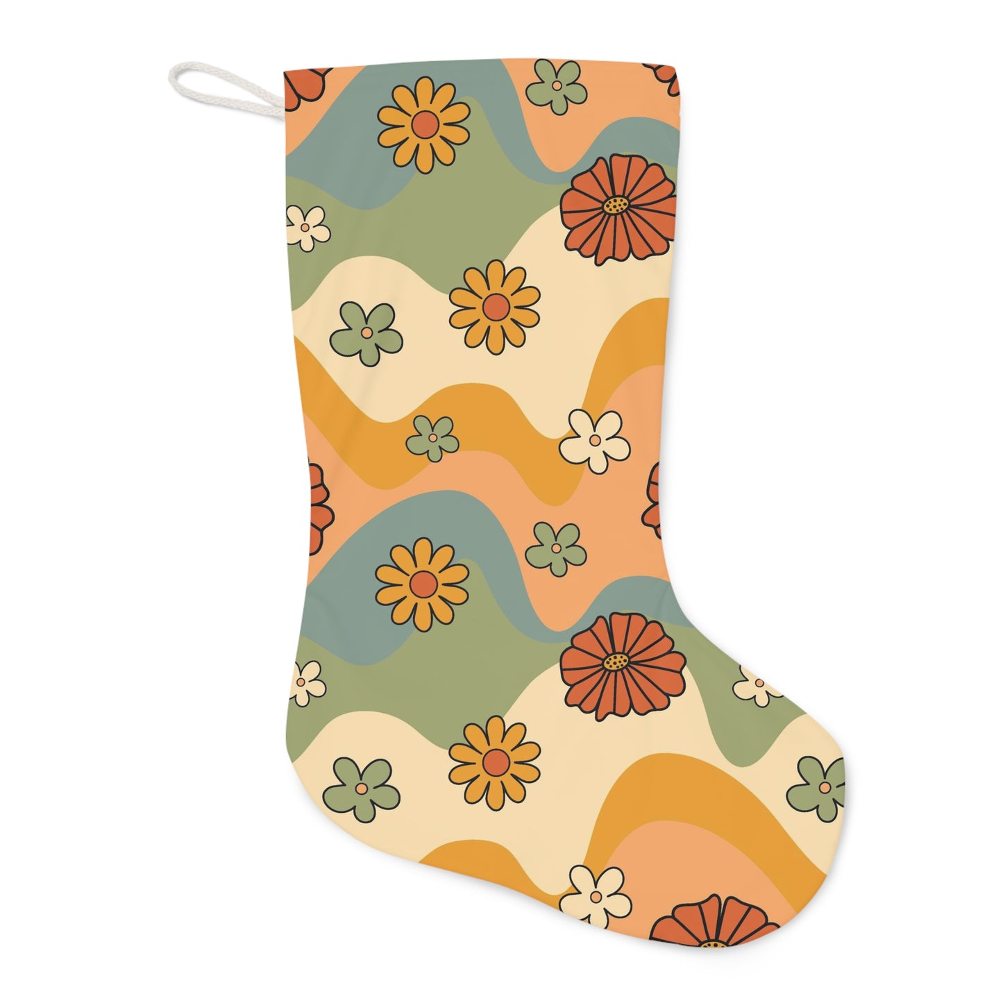 Boho Flowers and Waves Retro Multicolor Groovy MCM Christmas Stocking