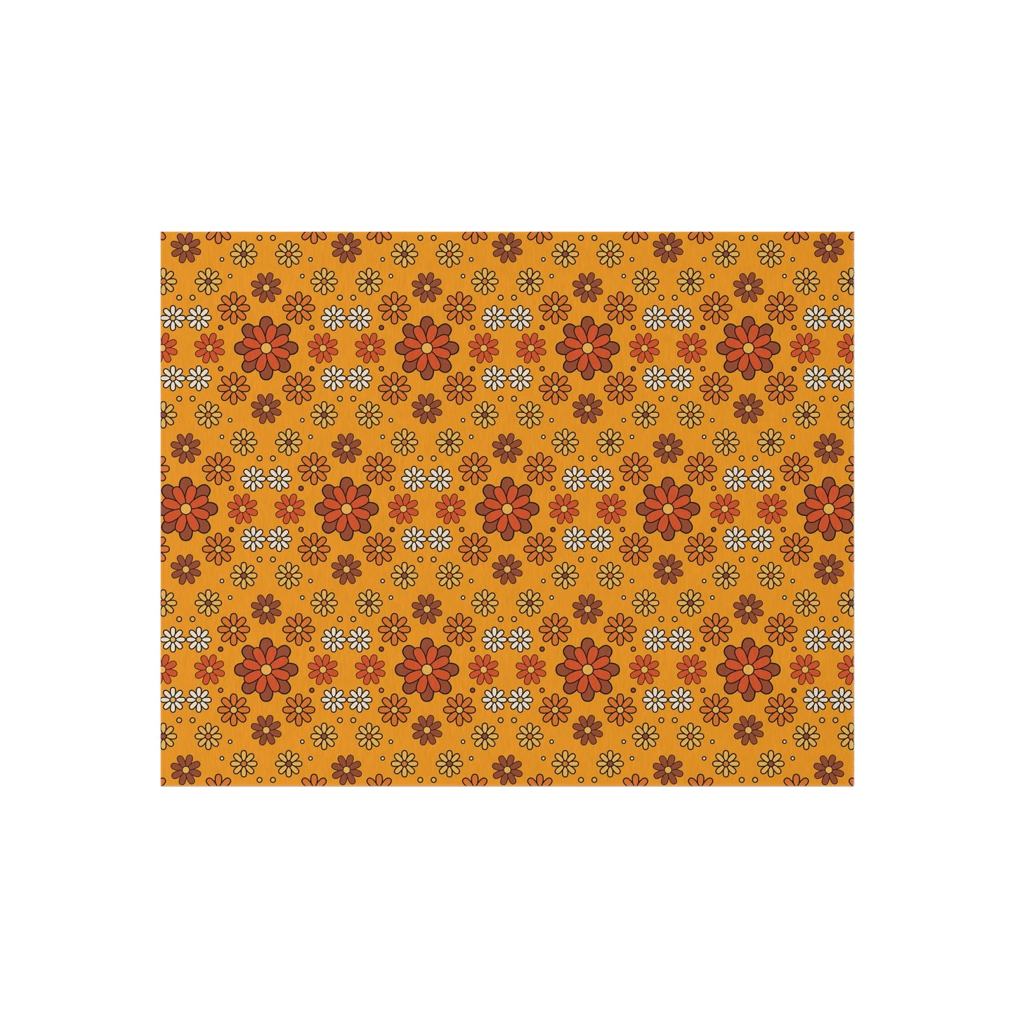 Retro 60s 70s Groovy Mod Daisy, Floral Mid Century Orange & Brown Anti-Slip Indoor/Outdoor Accent Rug