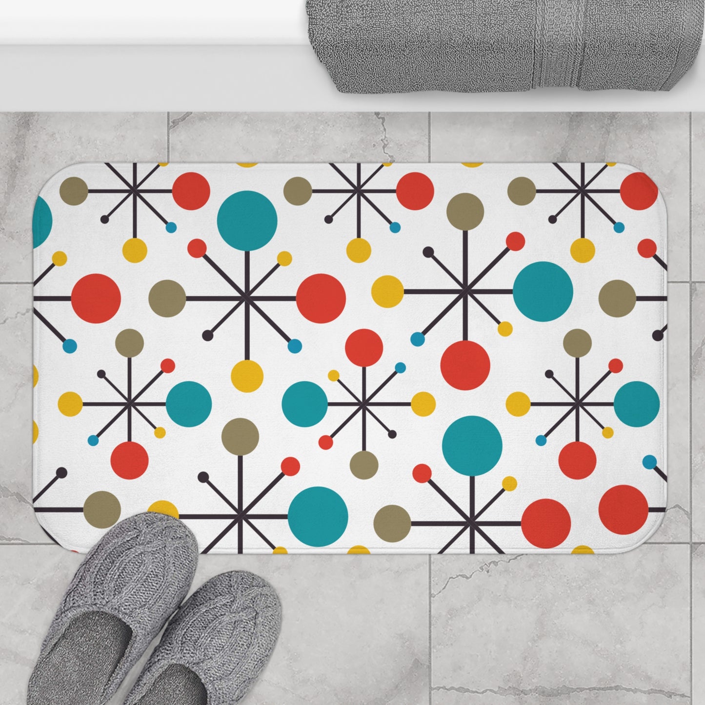 Retro 50s Atomic Starburst Colorful MCM Bath Mat